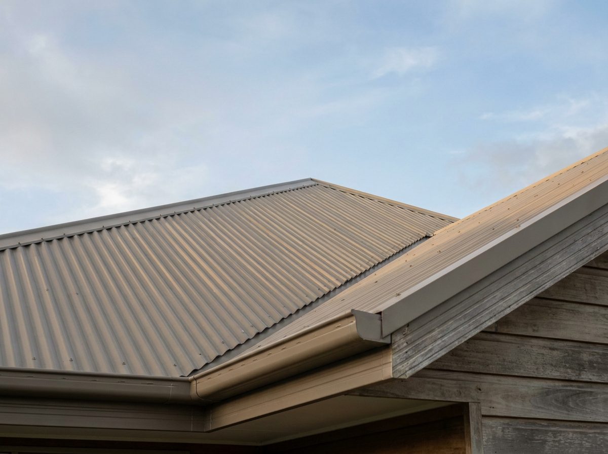 A colorbond roof and ridge line against a bright sky